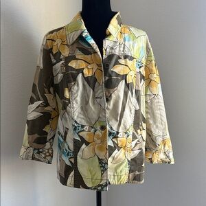 Chico's Vibrant Floral Utility Jacket - Yellow, Green, Brown